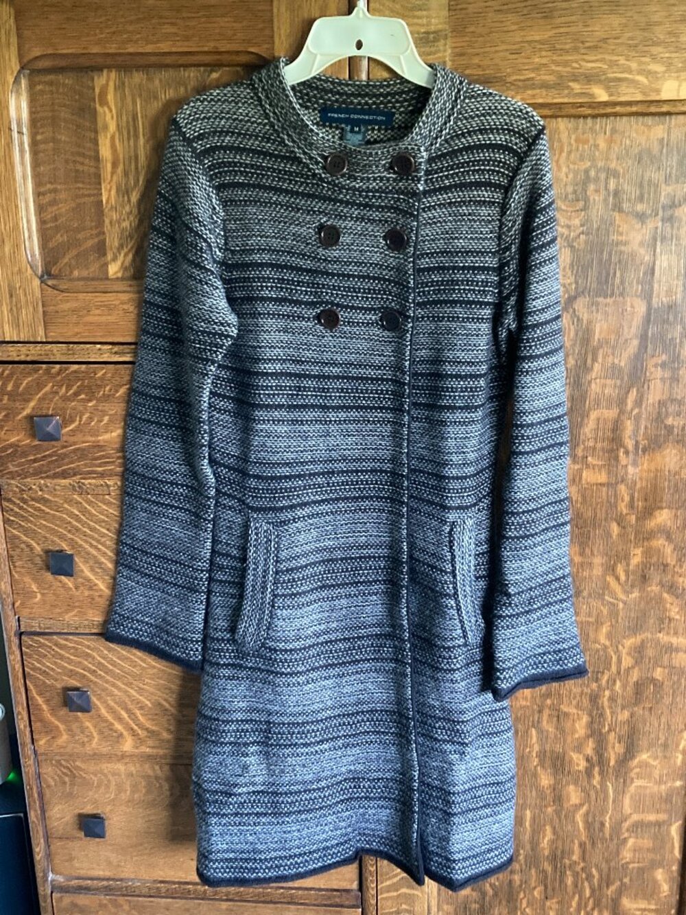 French Connection jacket sweater, button front, medium, good used condition
